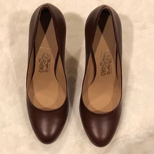 Ferragamo Tamino Heels with Gold Hardware on Heels